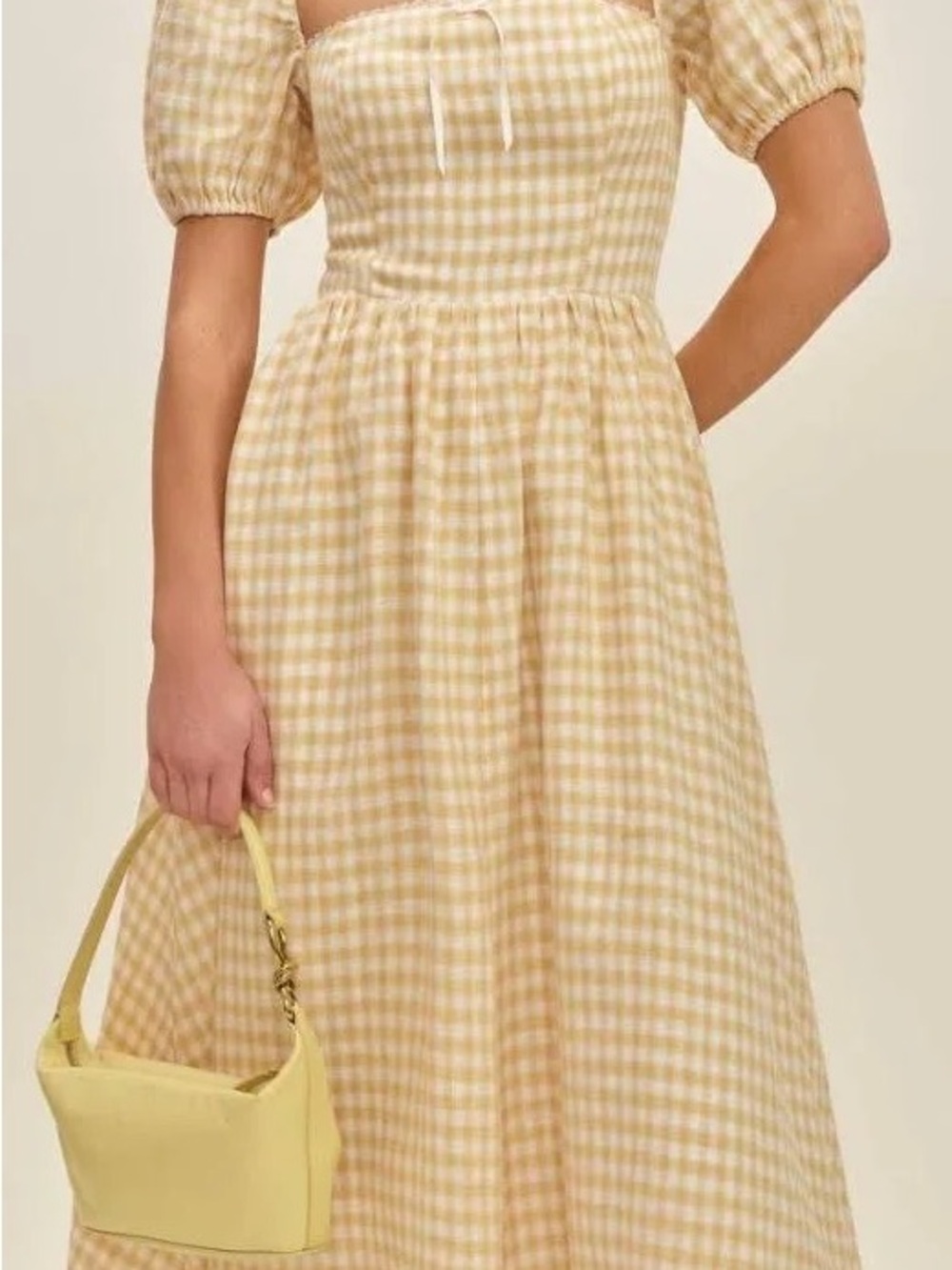 Reformation Yellow Gingham Puff-Sleeve Maxi Dress